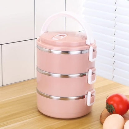 Stainless Steel 2100 Ml 3-Level Thermos Lunch Box, Stackable and Leak-Proof Food Container