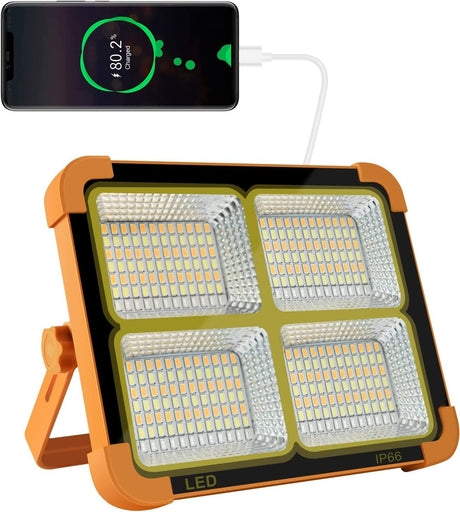 Solar Powered Portable LED Flood Light Flash Light USB Battery Outdoor Rechargeable Portable Light