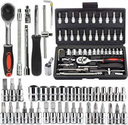46PCS 1/4 Inch Drive Socket Set,Metric Ratchet Wrench Set with 4-14Mm