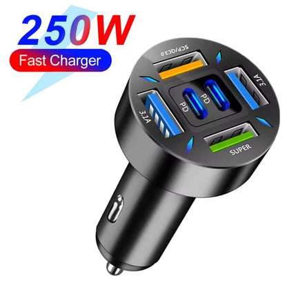 4 Ports USB Car Charger with LED Display Fast Charging Car Phone Charger Power Adapter for IPhone 15