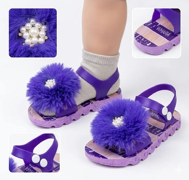 Pearl-Embellished Pom-Pom Sandals