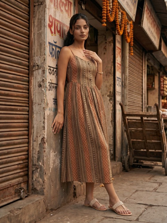 Ethnic Motifs Print a-Line Midi Dress