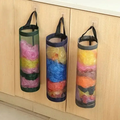Foldable Wall-Hanging Mesh Bag Holder: Hanging Storage Rack for Kitchen Garbage Bags