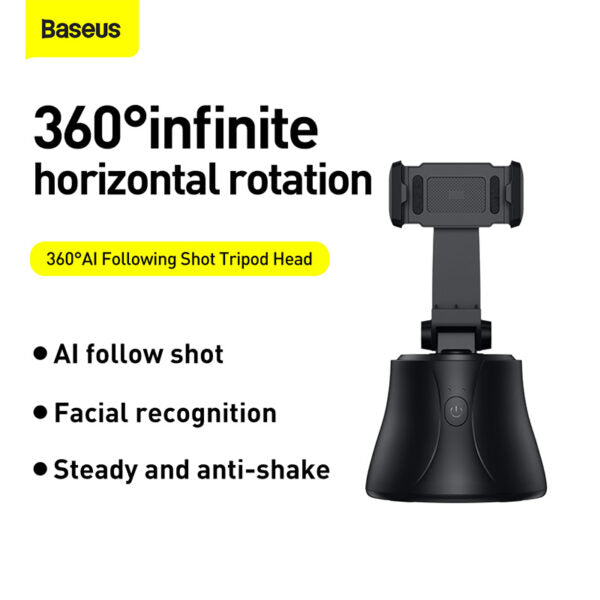 Baseus 360 Degree Rotation Following Shot Tripod Head with Phone Clamp for Smartphones, GoPro, DSLR Cameras