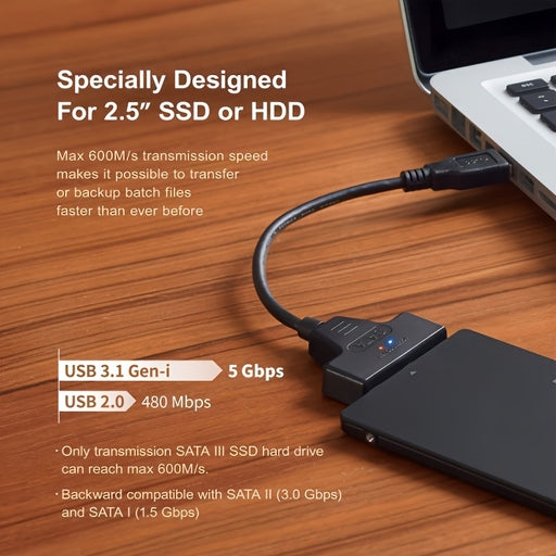 USB 3.0 to SATA 3.0 22-Pin Adapter Cable – 5Gbps for 2.5" SSD/HDD