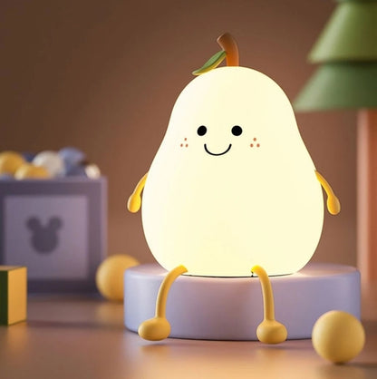 Cute Smiling Pear-Shaped LED Night Light - Touch Control, USB Rechargeable, Adjustable Brightness
