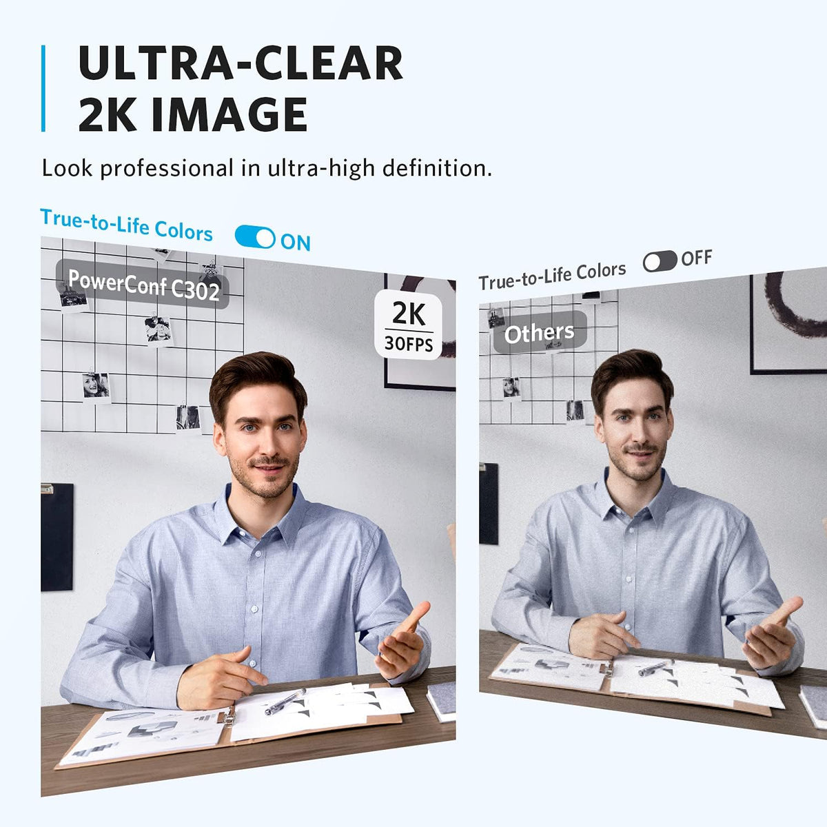 Anker PowerConf C302 Smart Full HD Webcam, AI-Powered Framing & Autofocus, 2K Webcam with Noise-Cancelling Microphones