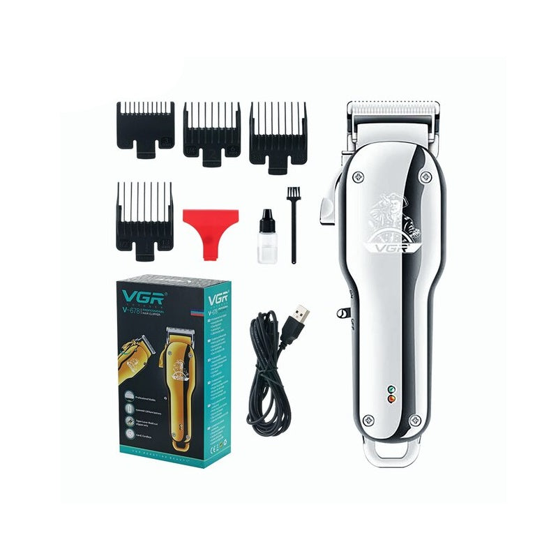 VGR V-678 Professional Hair Clipper 1500mAh Rechargeable Cordless Hair Trimmer  - Silver