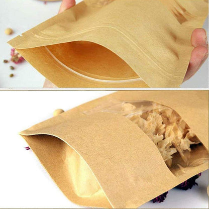 250G - Kraft Paper Bag Stand up Pouch Food Zip Lock Packaging Window (16CM X 22CM + 8CM = 250G)