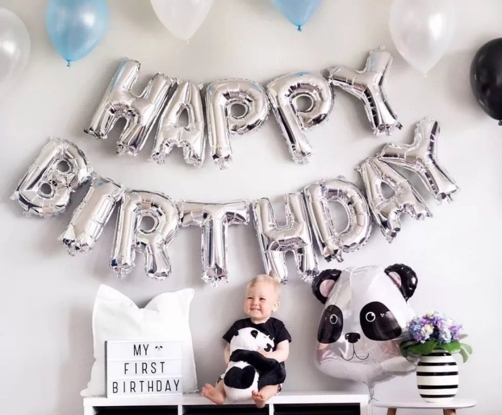 Large SIze Happy Birthday Party Balloons Decoration 16" Happy Birthday Letter Banner Balloon Party Foil SILVER