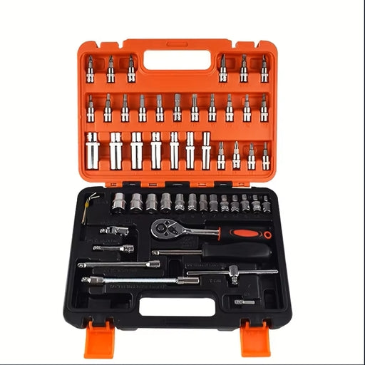 53-Piece Car & Bike Socket Tool Set – 1/4" Ratchet Wrench Kit with Toolbox for Auto Repair