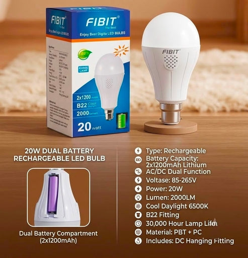 Fibit 20W Rechargeable Bulb B22 L 2400MAH Battery