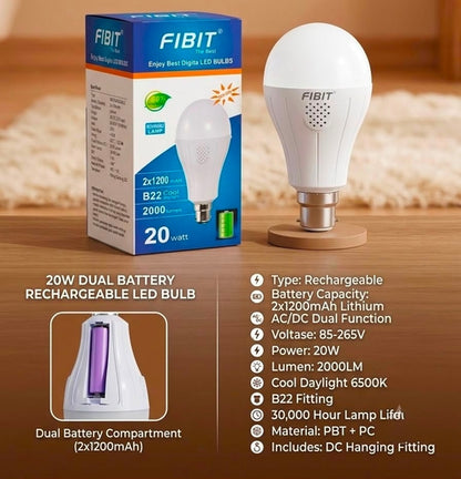 Fibit 20W Rechargeable Bulb B22 L 2400MAH Battery