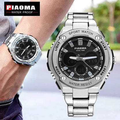 Piaoma S-Sport Steel Sports Men's Watches Top Brand Luxury Quartz Watch Men Waterproof S Shock Clock