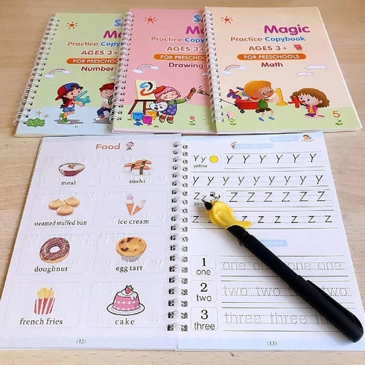 4Pcs Magic Practice Copybooks with Pen, Reusable English Calligraphy Writing Books SMT