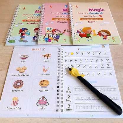 4Pcs Magic Practice Copybooks with Pen, Reusable English Calligraphy Writing Books SMT