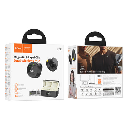 Hoco Magnetic Lapel Dual Wireless Microphone with Type-C / Lightning Adapter