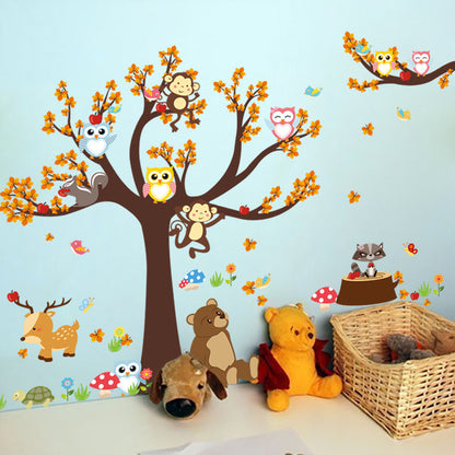 Animal Tree Cartoon Giraffe Animals Theme Wall Art Decal Sticker Decoration for Living Room Nursery Baby Girl Boy Kid Children's Room Bedroom Decoration