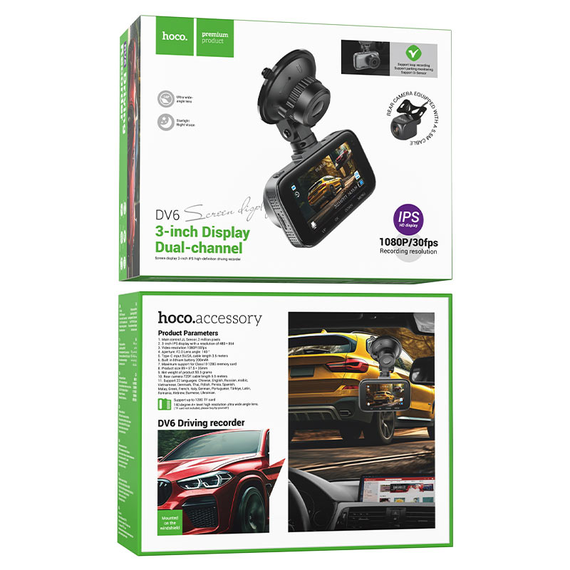 HOCO DV6 Car dash cam front 1080p 140° lens angle, IPS HD screen, loop,  G-sensor,night vision