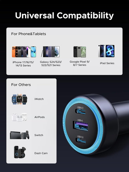 UGREEN 30W USB C Car Charger 3 Port PD Fast Charging  - 45843