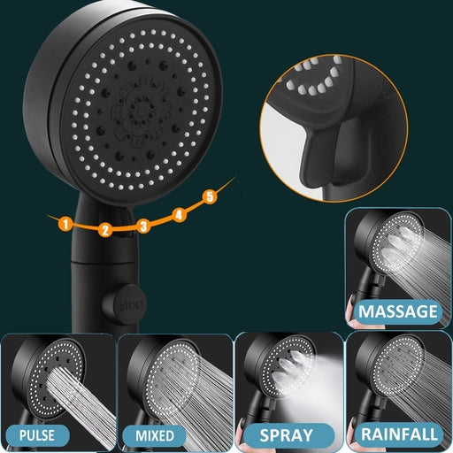 5-Mode High-Pressure Water-Saving Handheld Shower Head, Multifunctional Strong Boost Showerhead