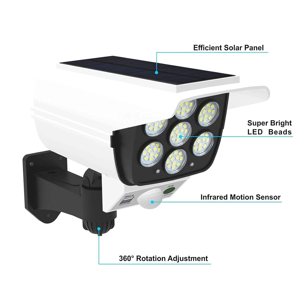 Outdoor Solar Motion Sensor Floodlight: 2000 Lumens 77 LED Fake Camera Lamp with Remote