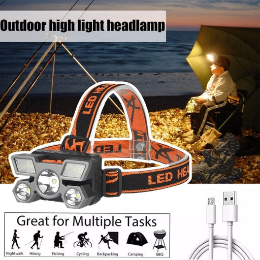 5 LED Rechargeable Headlamp – Super Bright USB Flashlight with Built-in Battery for Camping, Fishing