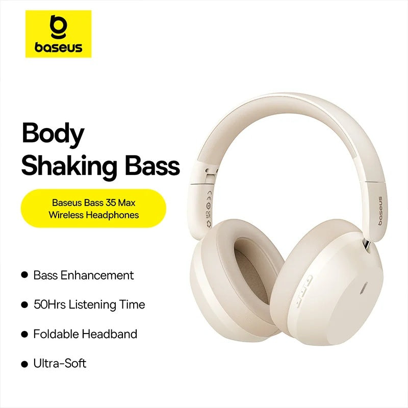 Baseus Bass 35 Max Bluetooth Headset Wireless Headphone 40mm Units Deep Bass 50H Playback Soft Sponge Earmuffs Foldable Headphones with Mic