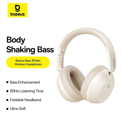 Baseus Bass 35 Max Bluetooth Headset Wireless Headphone 40mm Units Deep Bass 50H Playback Soft Sponge Earmuffs Foldable Headphones with Mic
