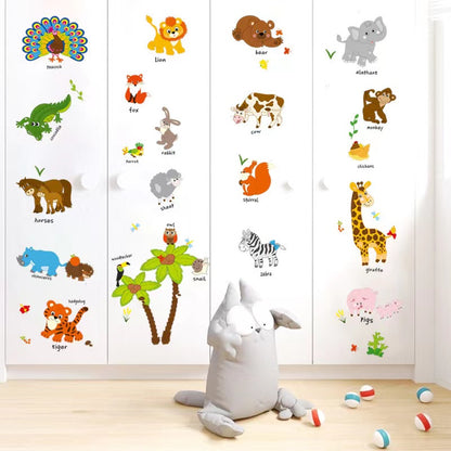 Animal with Names Tree Cartoon Animals Theme Kids Wall Art Decal Sticker Decoration for Living Room Nursery Baby Girl Boy Kid Children's Room Bedroom Decoration