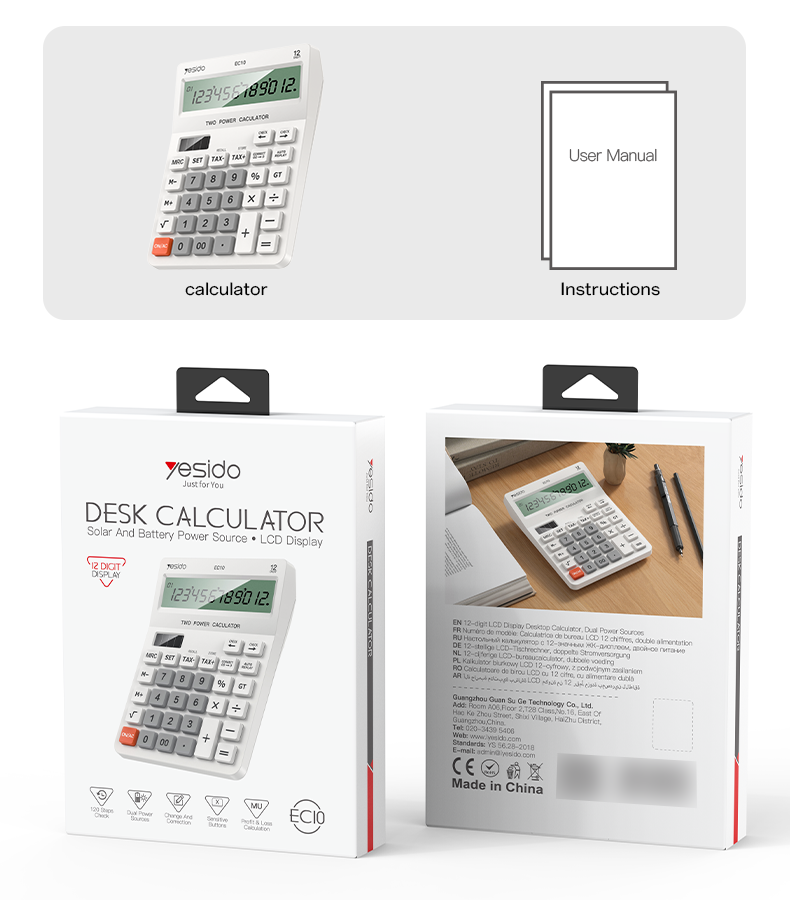 Yesido EC10 Solar Powered 12-Digit Calculator