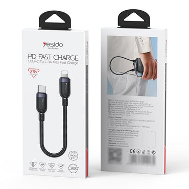 Yesido CA187 27W Type-C to 8 Pin Aluminum Alloy Data Cable, 0.3m (Black)