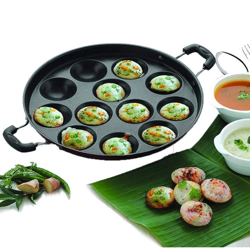 Appam Pan with Lid 12 Non Stick Scoops Appam Maker,Patra Paniyaram Pan, Appackara ,Kuzhi Paniyaram,