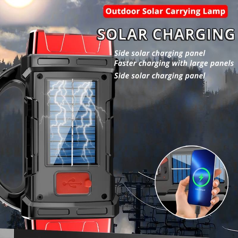 HB-2678 25W Solar LED Camping Flashlight – USB Rechargeable COB Work Light, 4 Modes, Portable Lanter