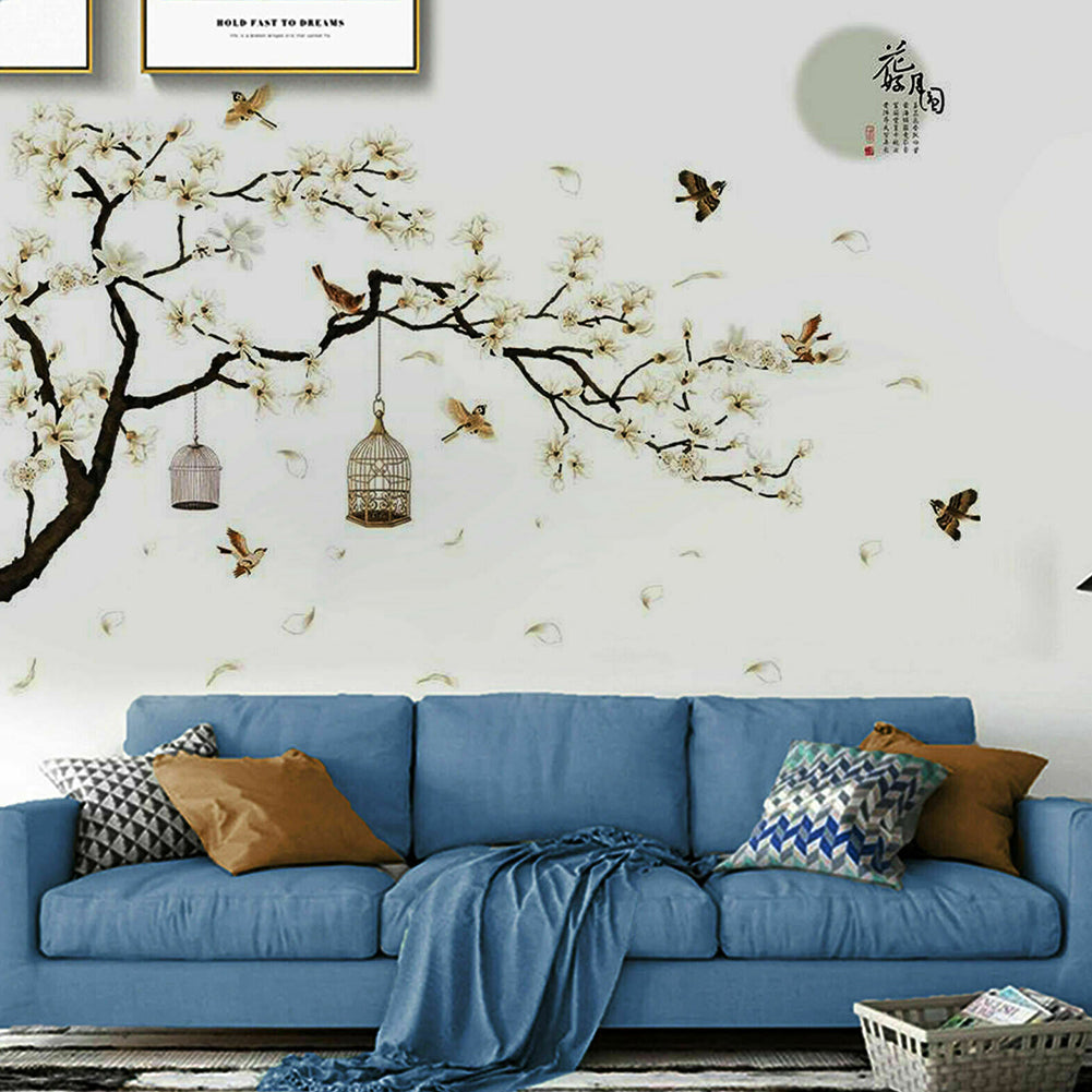 White Cherry Blossom Tree Lotus Flower Butterfly Fairy Girl Flower Border Wall Decoration Sticker TV Frame Sticker Kitchen Living Room Decoration Star Room Deco Wall Stickers Stars Tree Wedding Nursery Decorative