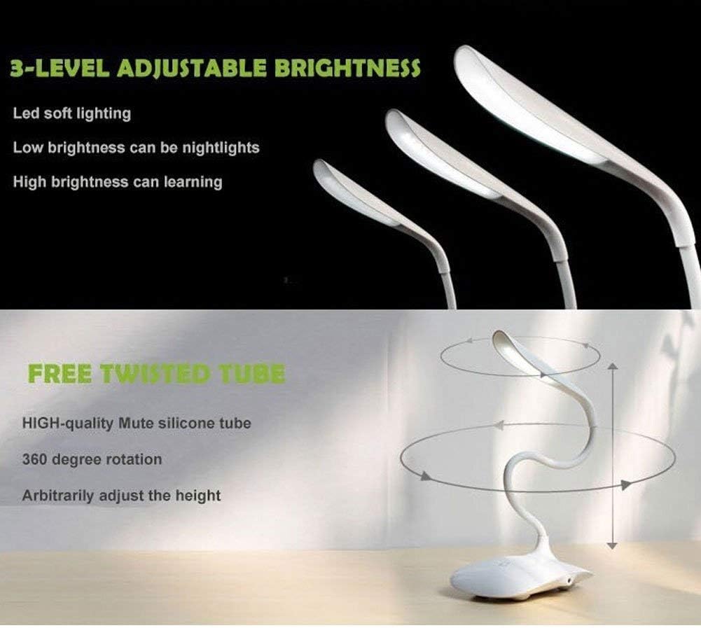 Rechargeable LED Desk Lamp Flexible Reading Night Light USB Study Light Three Gears Dimmable 360 Degree Adjustable Home Night Light Reading Eye Lamp Touch Dimmable Study Lamp Study table lamp Educational gadgets