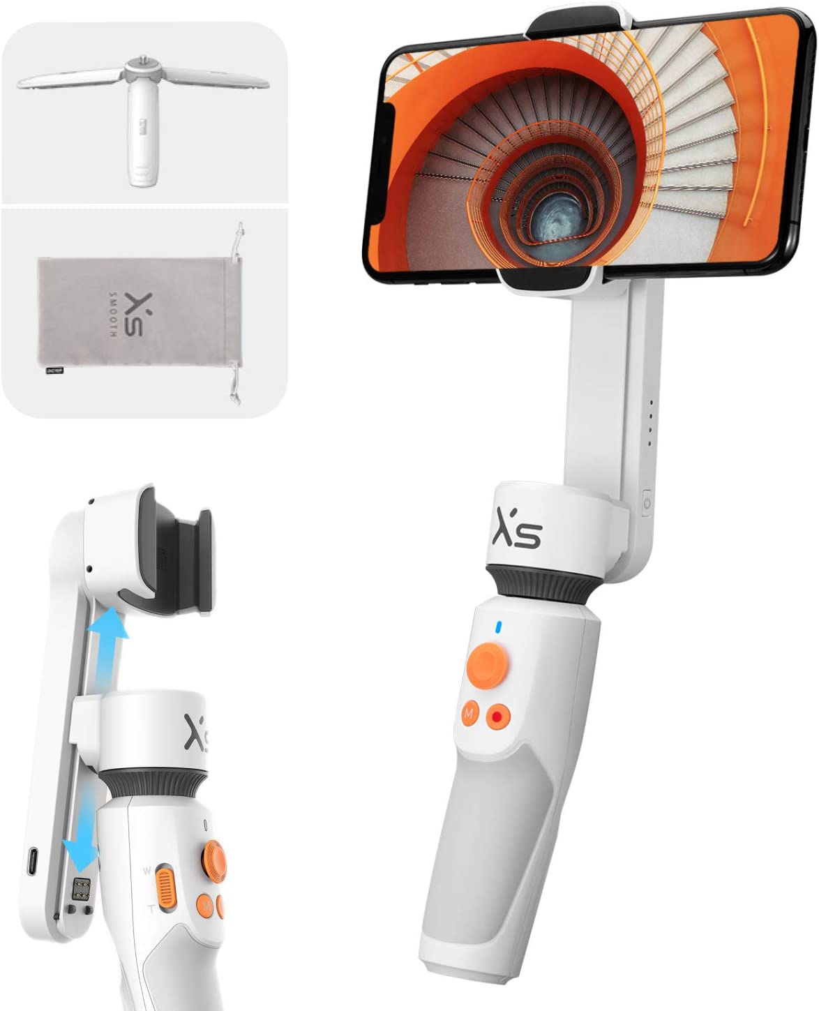 ZHIYUN Smooth XS Gimbal For Smartphones [Slide Design, Tripod & Case] 10" Selfie Stick with Smart Tracking, Bluetooth Support