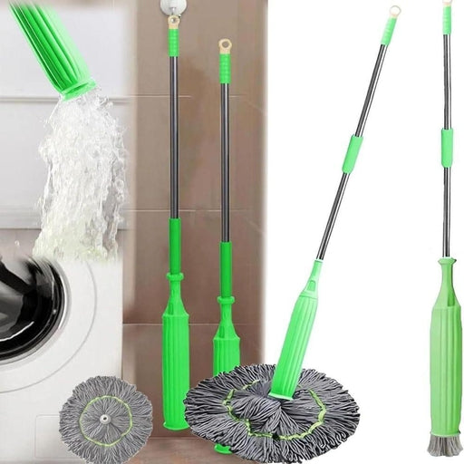 2 In 1 Self-Wringing Twist Mop with Bamboo Fiber Head, 360 Degree Spin Round Cleaning for Dry&Wet