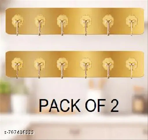 Luxury Gold 6-Hook Row Hanger: Heavy-Duty No-Drill Wall Mount Towel Rack for Bathroom & Kitchen