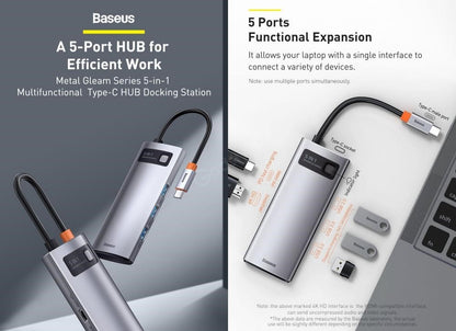 Baseus Metal Gleam Series 5-in-1 Multifunctional Type-C Docking Station