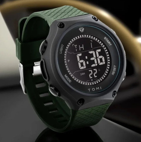 Piaoma Waterproof Watch Digitel Black Strap with Gold Case Model 9115