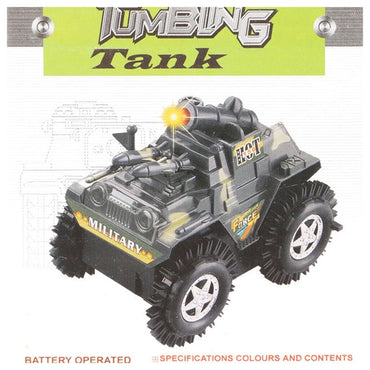 Military Tank Tumbling Tank, Bump and Go Action Toy Car for Kids