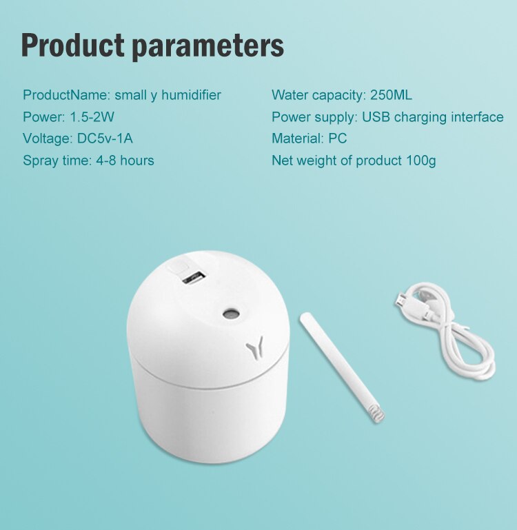 250ML Mini USB Air Humidifier with LED Light, Quiet Portable Aroma Diffuser for Desk, Bedroom & Car