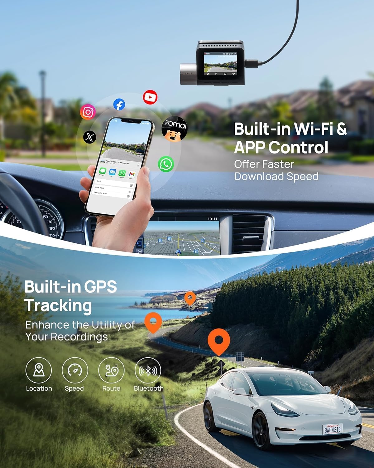 70mai Smart Car Dash Camera A500S-1 SET Type-C ( Front & Rear Cam )
