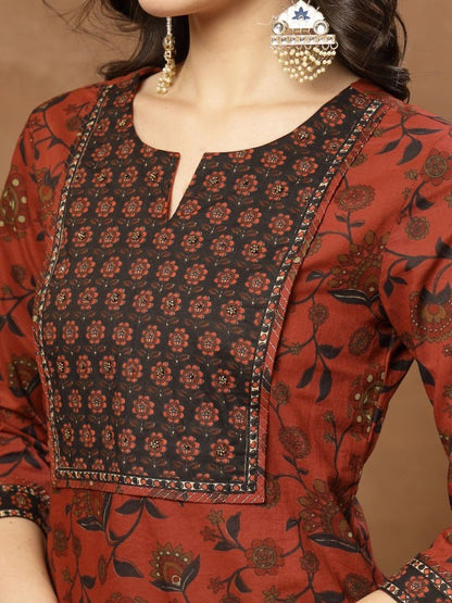Printed Pure Cotton Round Neck Kurta & Palazzos with Dupatta