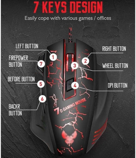 GAMING Mouse X7 Gaming Mouse - 4800 Dpi LED Backlit Wired Mouse Mouse