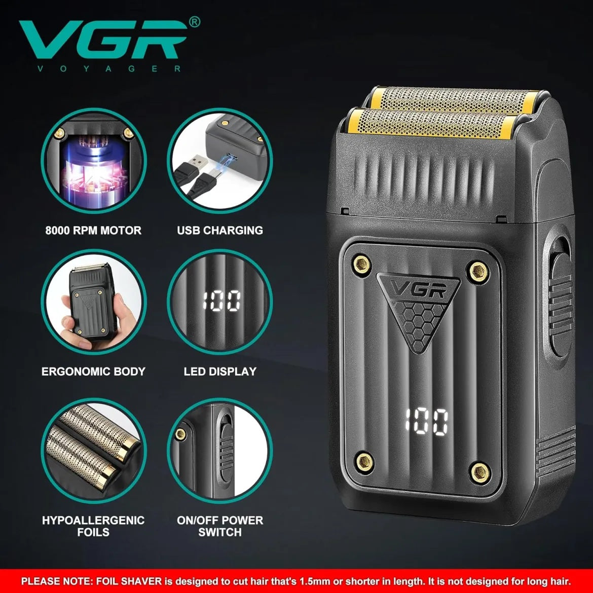 VGR V-363 Rechargeable Cordless Dual Foil Electric Shaver