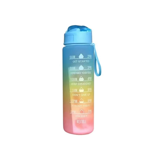 Fitness Essential - 1000 ML Large Capacity Sports Water Bottle with Time - Tracking Straw Leak Proof