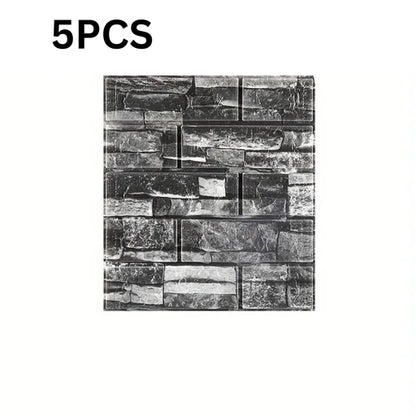 5Pcs 3D Wall Stickers Wallpaper Foam Soft Tiles, Bedroom Faux Brick Wallpaper Decoration, Waterproof