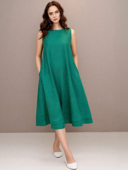 Round Neck a-Line Midi Dresses